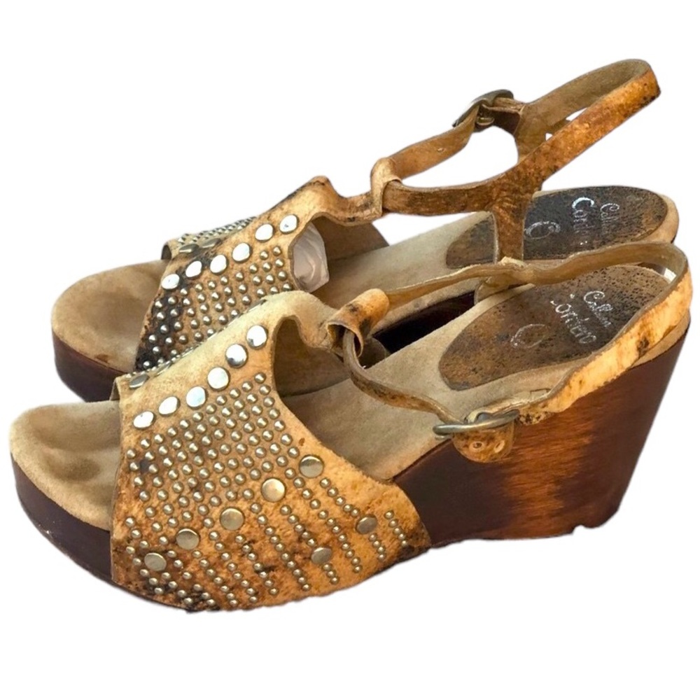 Calleen Cordero Brown and Tan Tie Dye Leather  Studded Platforms - Picture 6 of 14